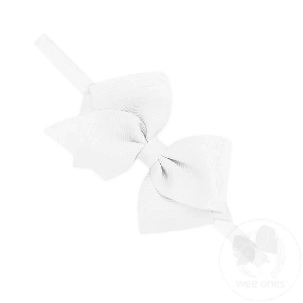 Extra Small Grosgrain Bow on Matching Skinny Nylon Band - White