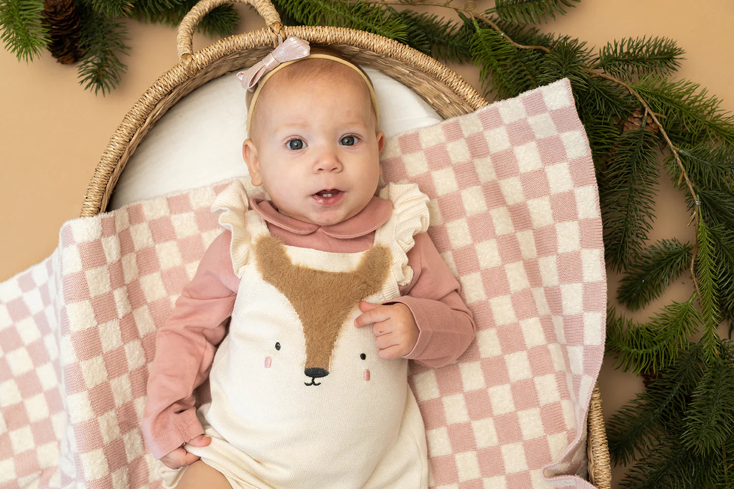 Terry Knit Baby Blanket - Blush Check