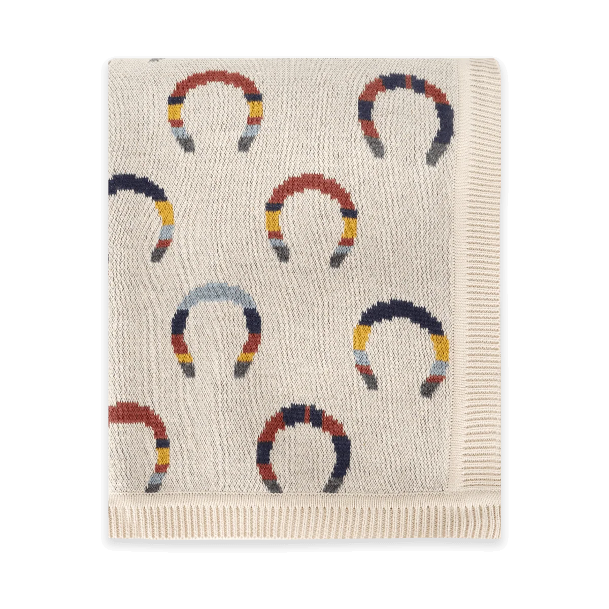 Horseshoe - Organic Cotton Jacquard Knit Baby Blanket -  Natural - One Size
