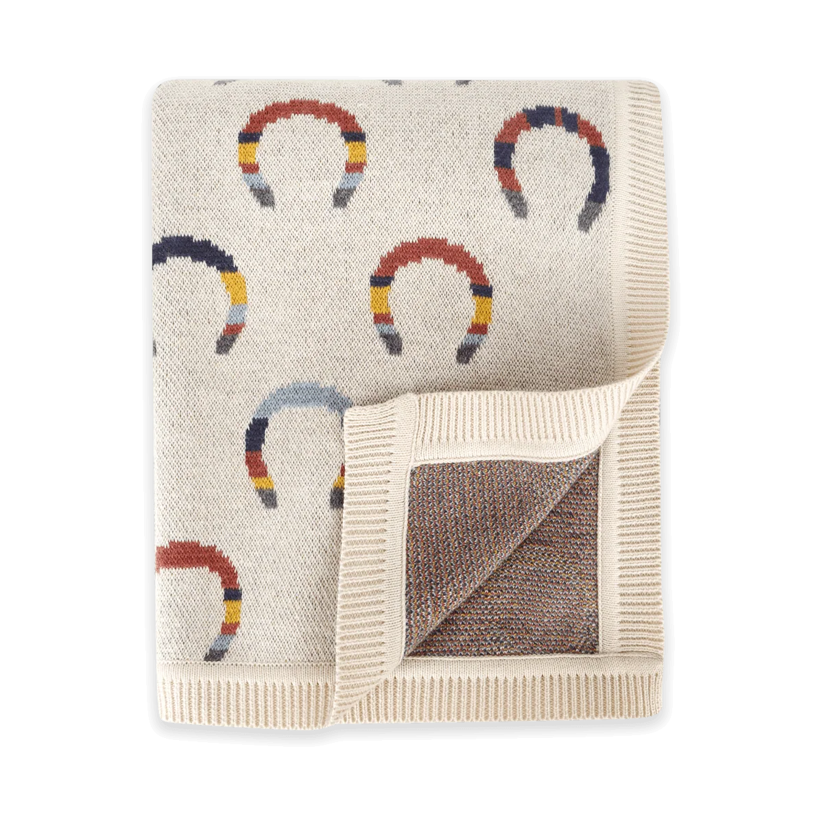 Horseshoe - Organic Cotton Jacquard Knit Baby Blanket -  Natural - One Size