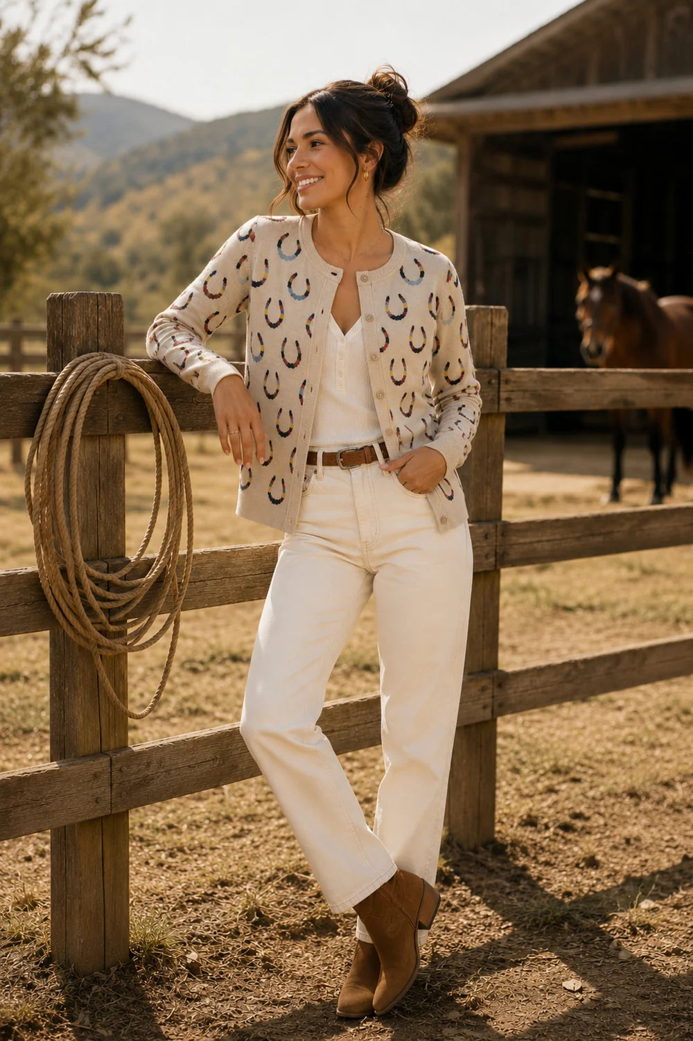 Horse Shoe Jacquard Knit Women Cardigan (Organic Cotton)