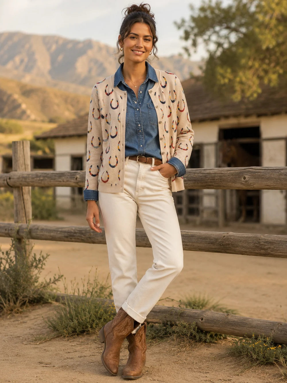 Horse Shoe Jacquard Knit Women Cardigan (Organic Cotton)