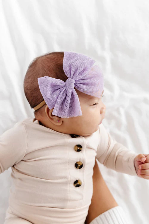 Tulle Bow - Lavender Dot Headband - Medium