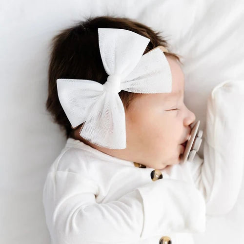 Tulle Bow - White Headband - Large