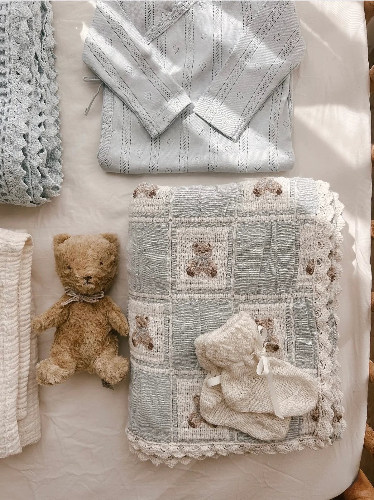 Teddy Bear Blanket Blue Patchwork