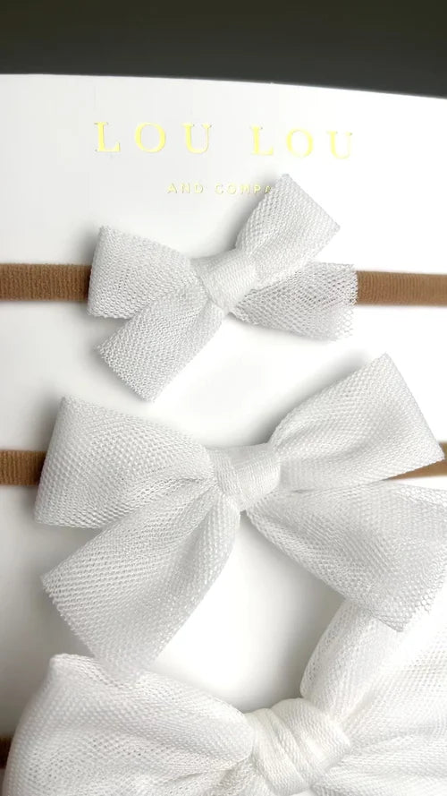 Tulle Bow - White Headband - Large