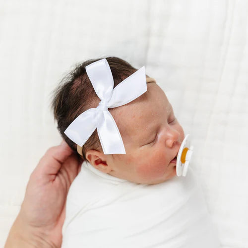 Satin Bow - White Headband - Large