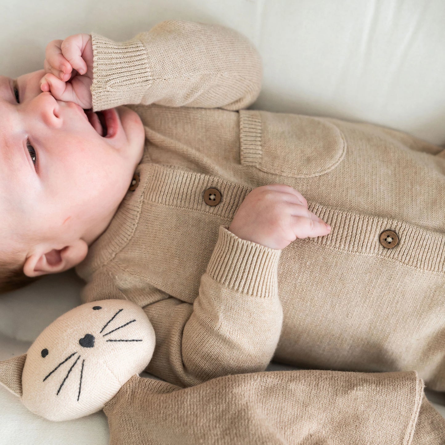 Organic Baby Lovey Security Blanket - Tan Kitty Cat