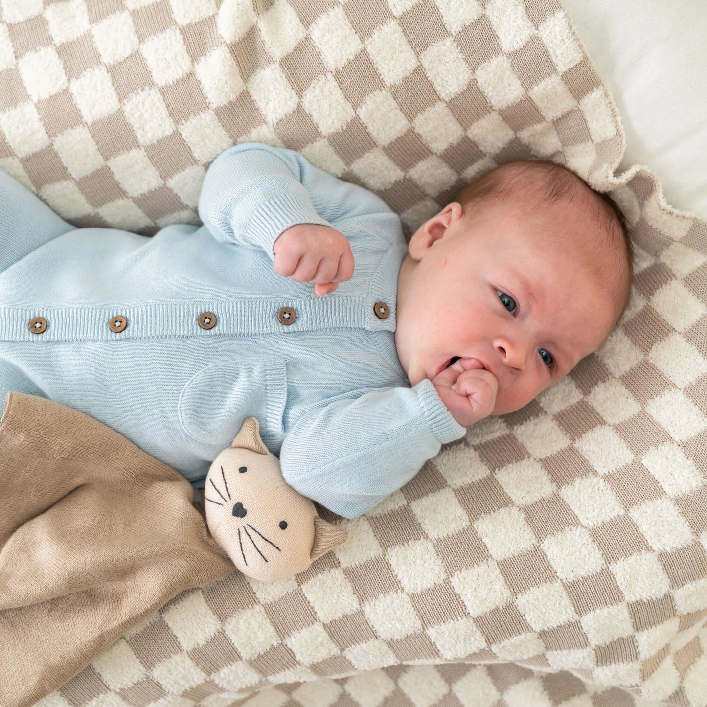 Organic Baby Lovey Security Blanket - Tan Kitty Cat