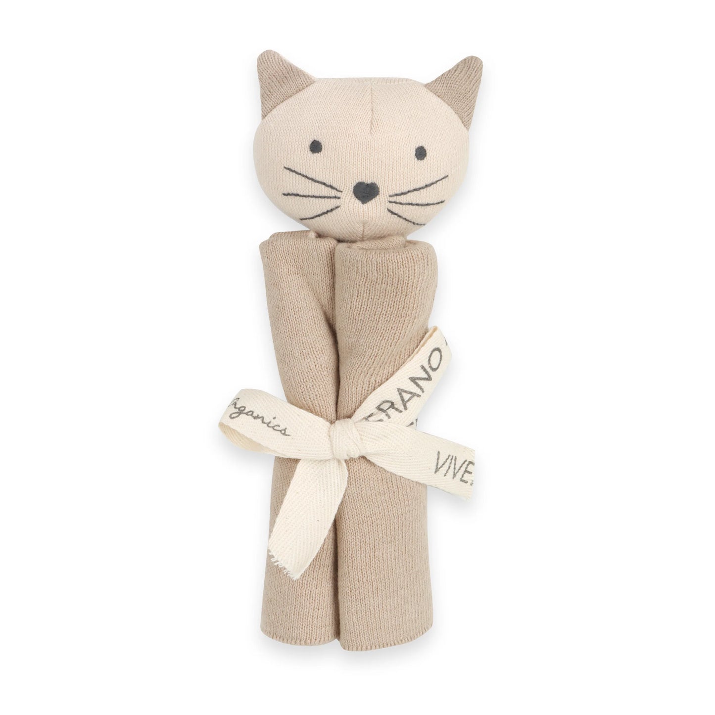 Organic Baby Lovey Security Blanket - Tan Kitty Cat