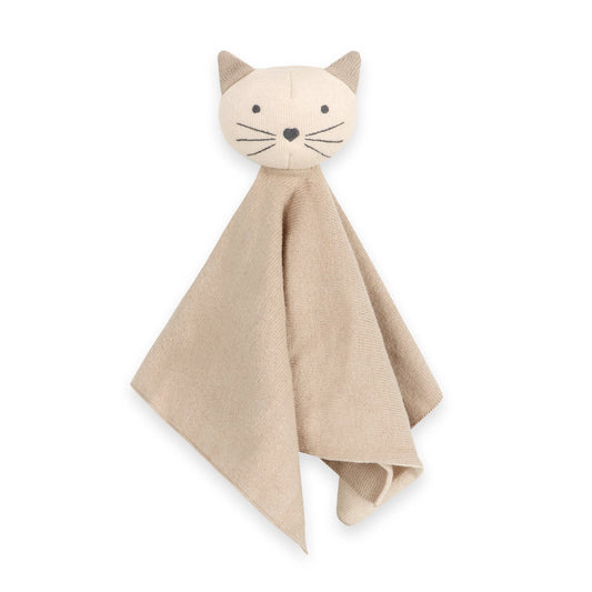 Organic Baby Lovey Security Blanket - Tan Kitty Cat