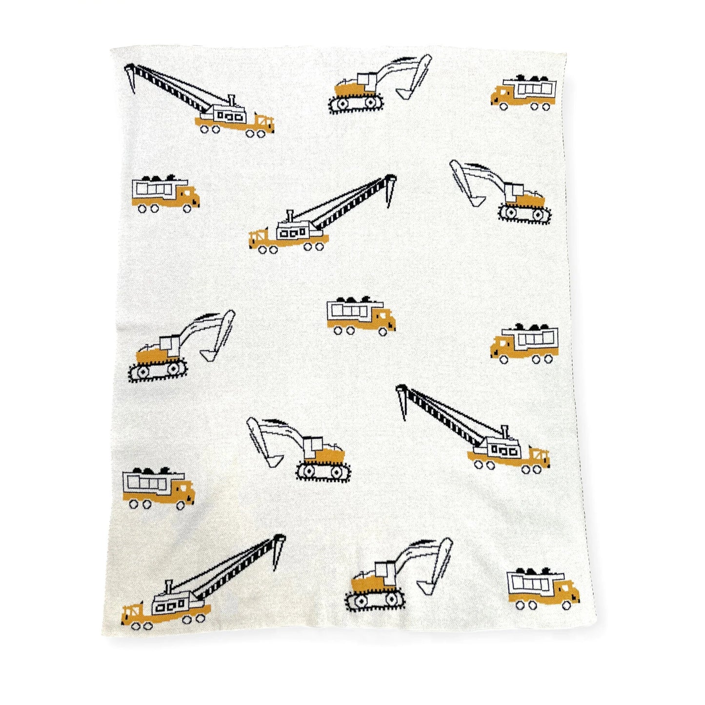 Construction Trucks - Organic Cotton Jacquard Sweater Knit Baby Blanket