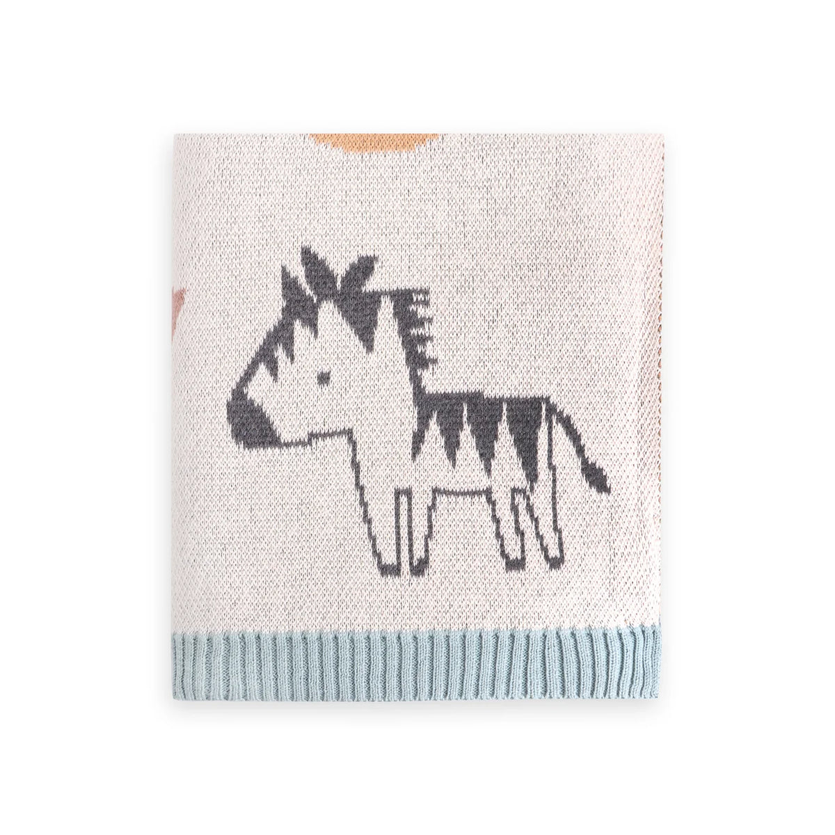Alphabet Blue - Organic Cotton Jacquard Sweater Knit Baby Blanket - Natural/Blue