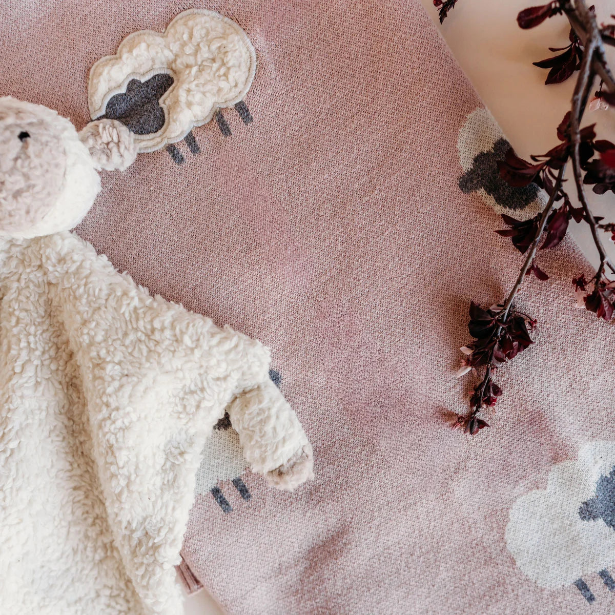 Pink Woolly Lamb 3D - Organic Cotton Jacquard Knit Baby Blanket - Rosewood Pink