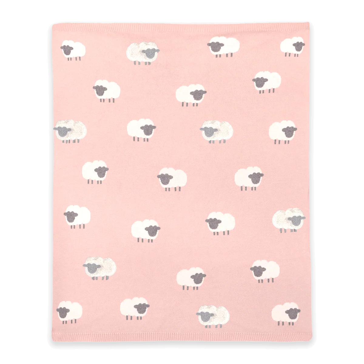 Pink Woolly Lamb 3D - Organic Cotton Jacquard Knit Baby Blanket - Rosewood Pink