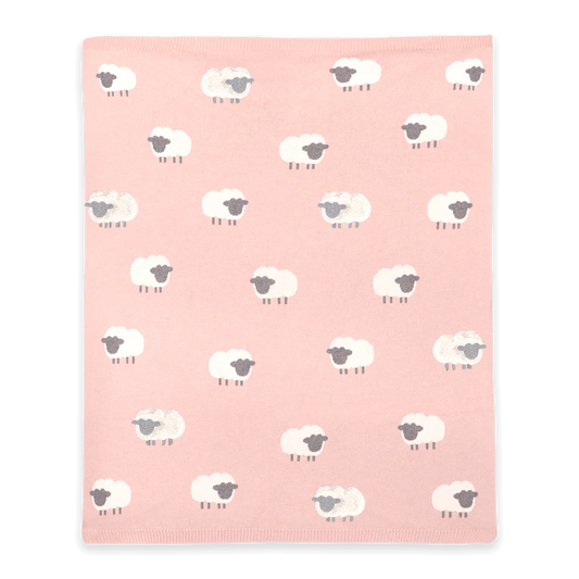 Pink Woolly Lamb 3D - Organic Cotton Jacquard Knit Baby Blanket - Rosewood Pink