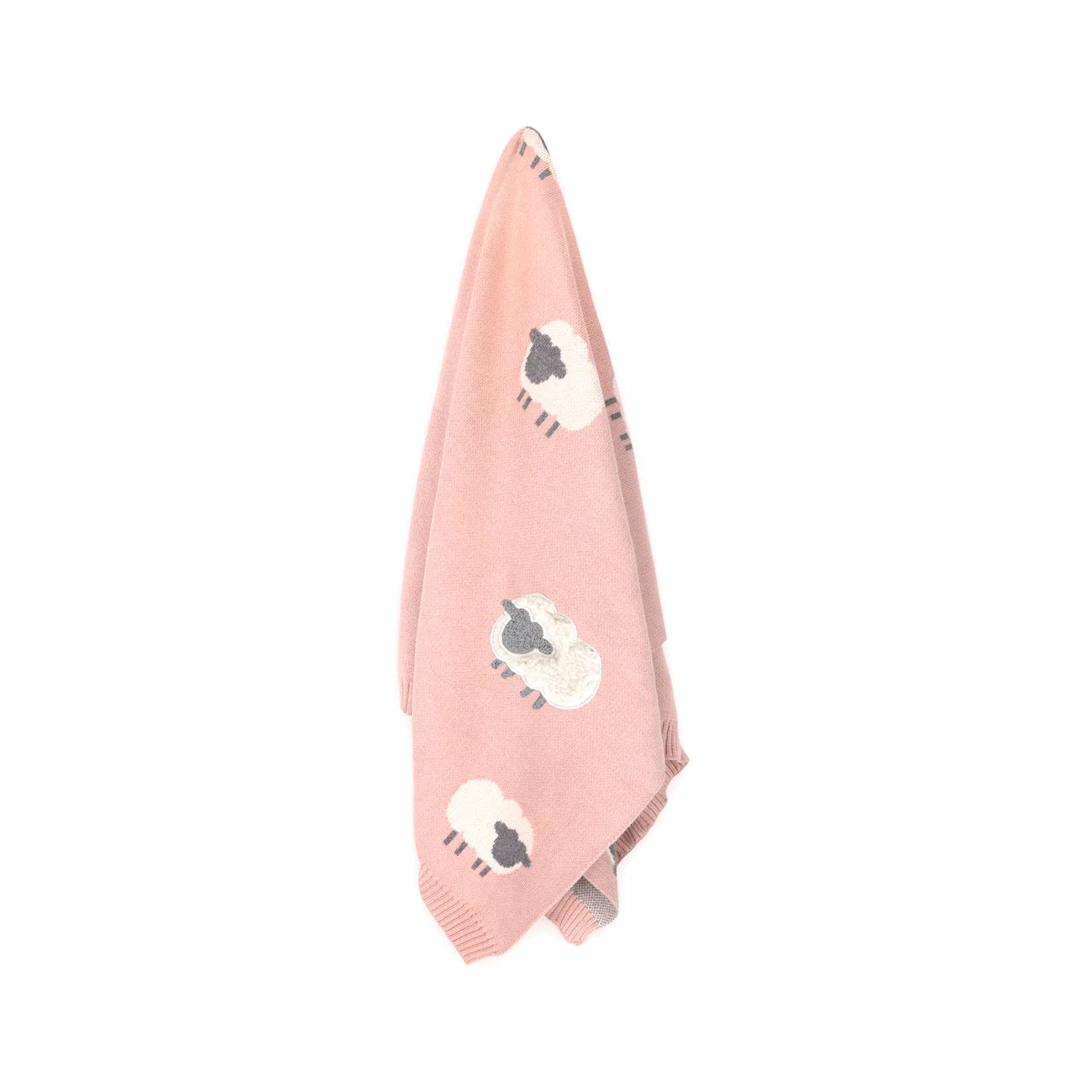 Pink Woolly Lamb 3D - Organic Cotton Jacquard Knit Baby Blanket - Rosewood Pink