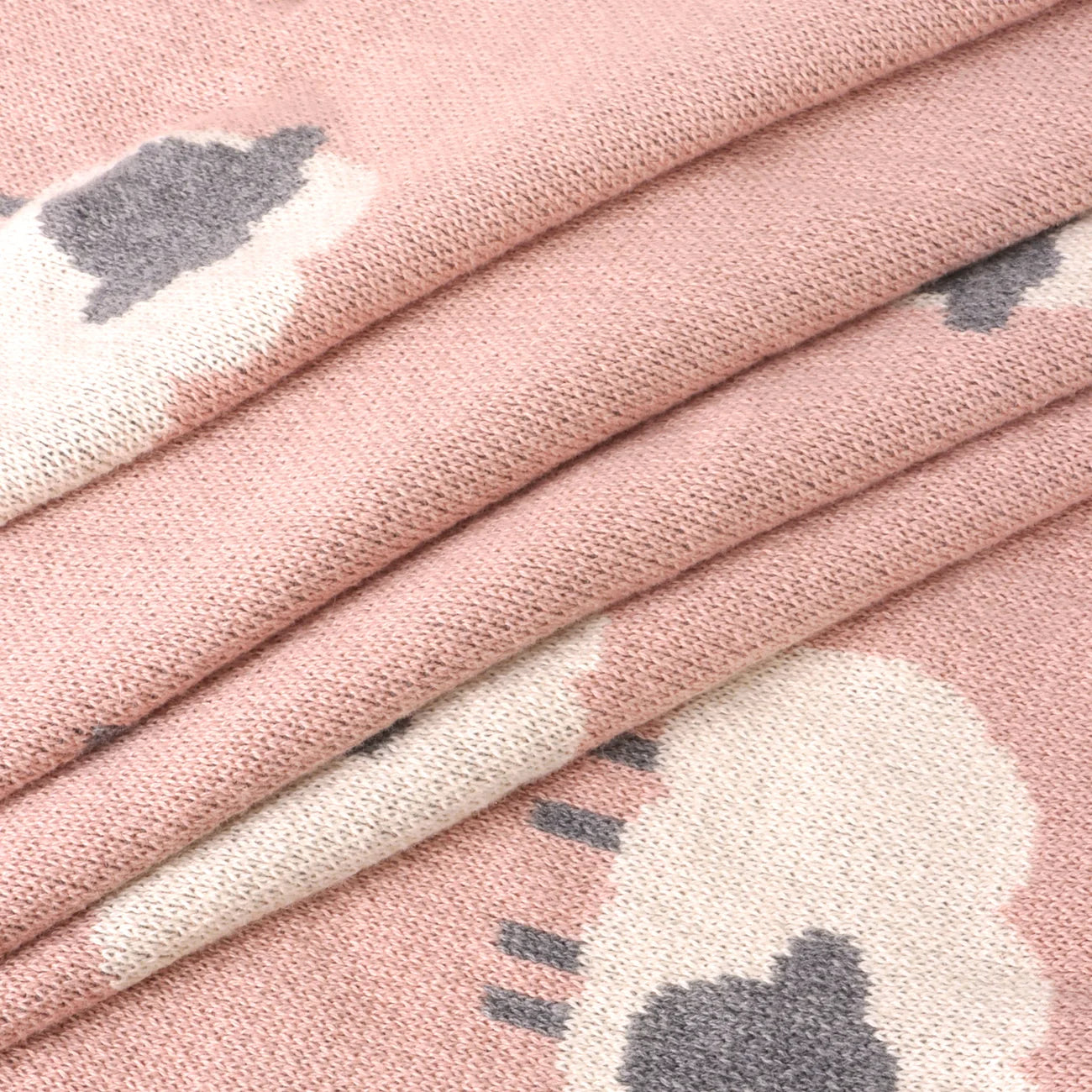 Pink Woolly Lamb 3D - Organic Cotton Jacquard Knit Baby Blanket - Rosewood Pink