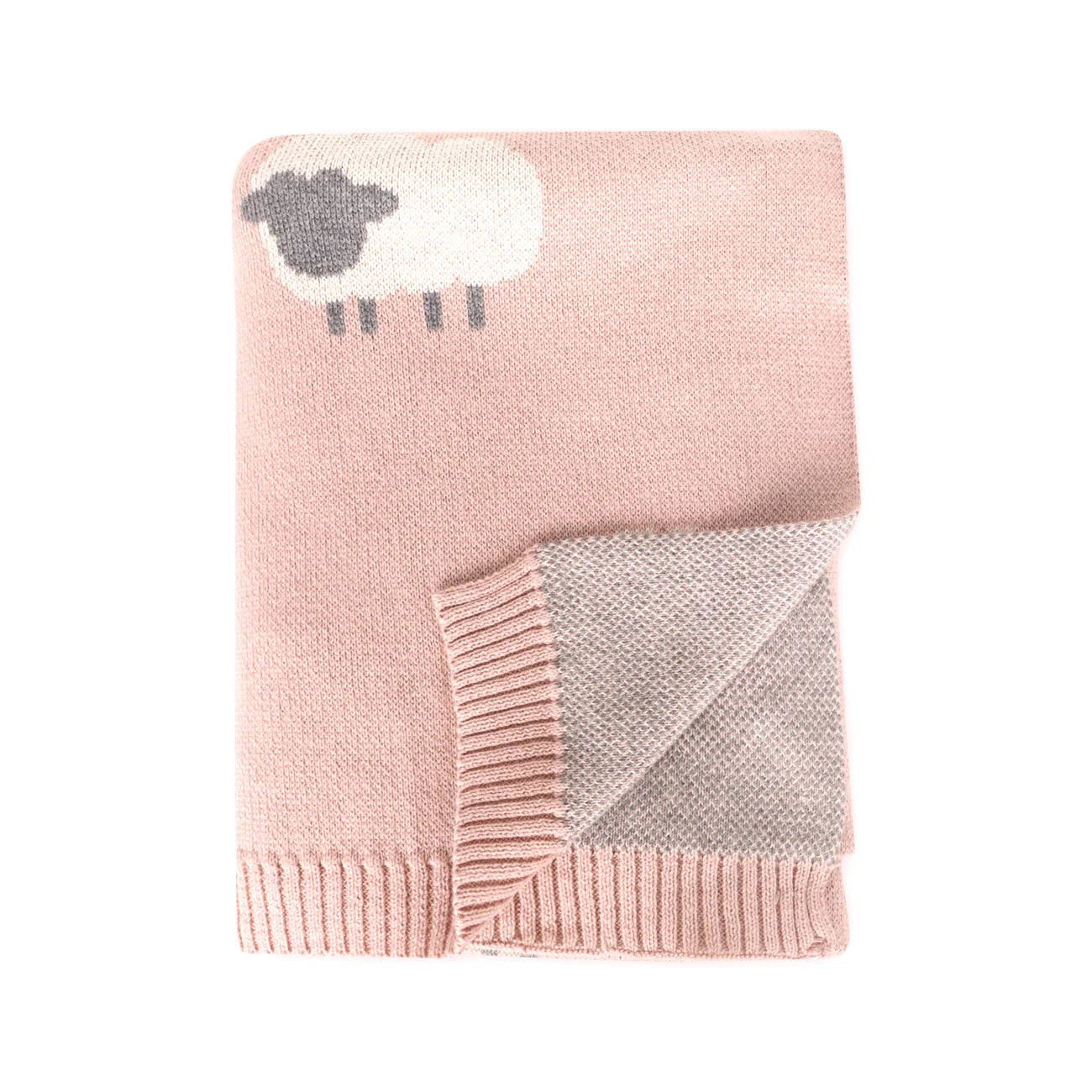 Pink Woolly Lamb 3D - Organic Cotton Jacquard Knit Baby Blanket - Rosewood Pink