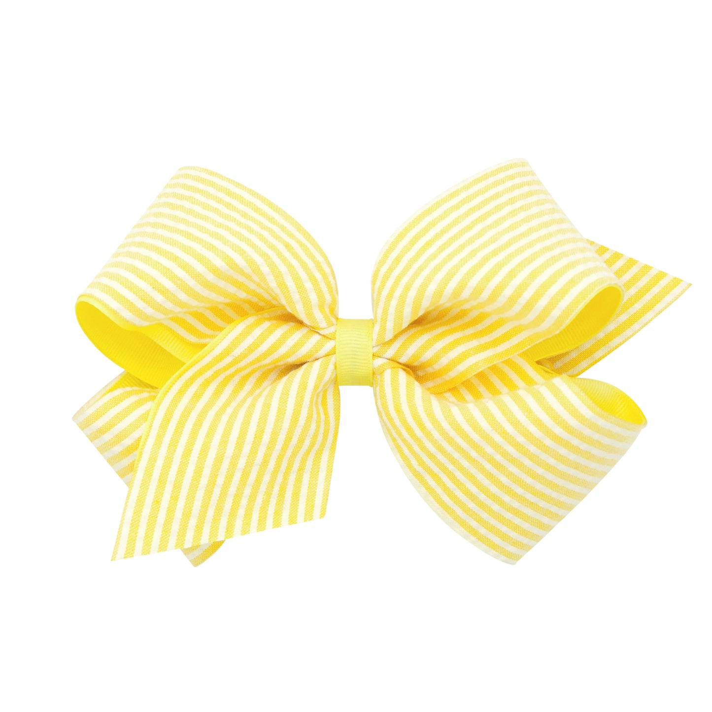 King Genuine Seersucker Fabric and Grosgrain Overlay Hair Bow - Yellow