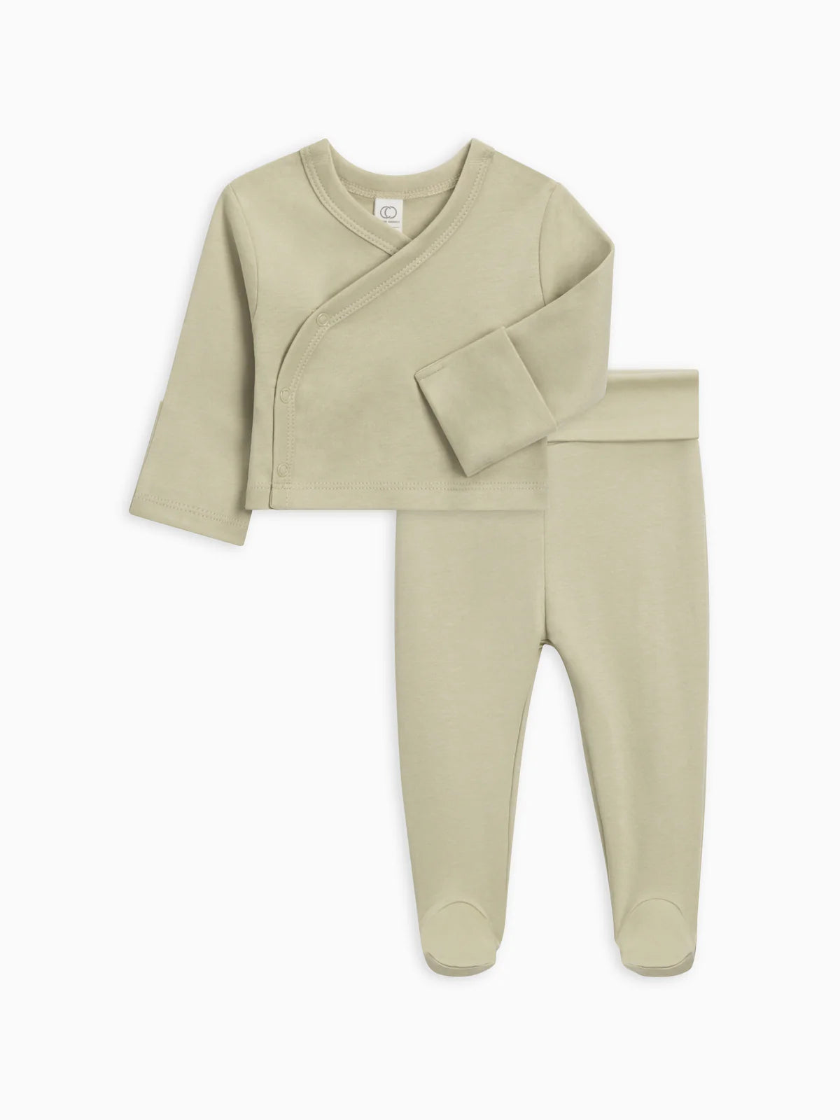 Kimono Wrap Top & Footed Pant Set Sage 3-6M