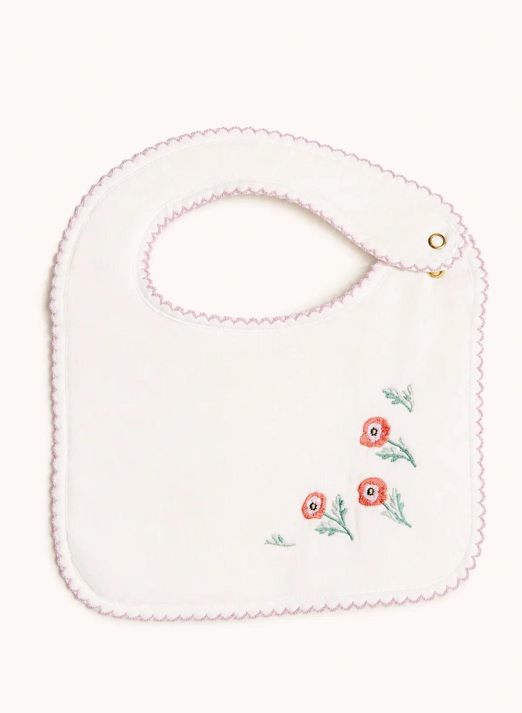 Classic Baby Bib - Embroidered Poppy