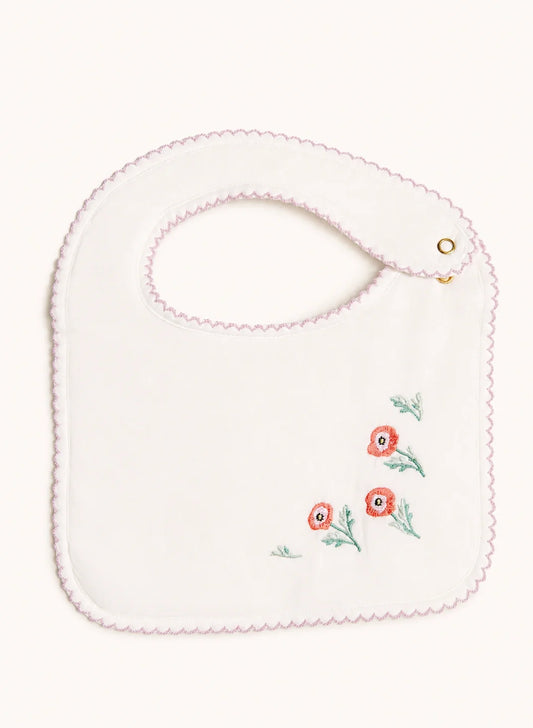 Classic Baby Bib - Embroidered Poppy