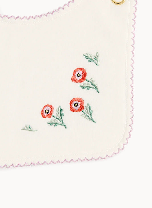 Classic Baby Bib - Embroidered Poppy