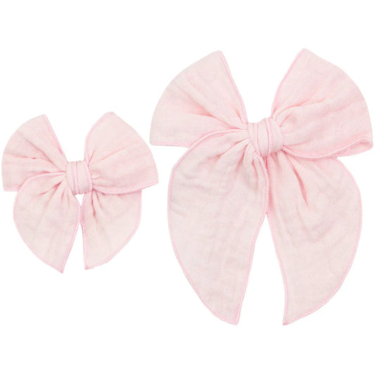 Cloud Muslin Heirloom Bow - Blush Clip - Large / Alligator Clip