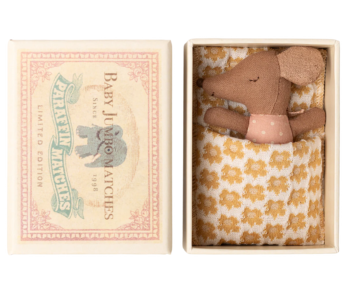 Sleepy wakey baby mouse in matchbox - Rose, yellow flowers