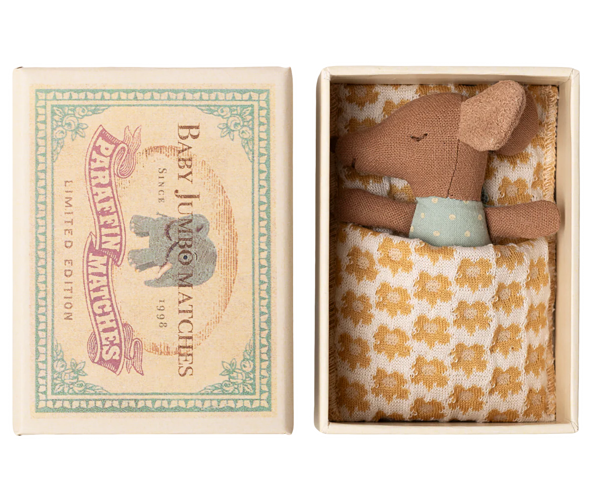 Sleepy wakey baby mouse in matchbox - blue, yellow flowers