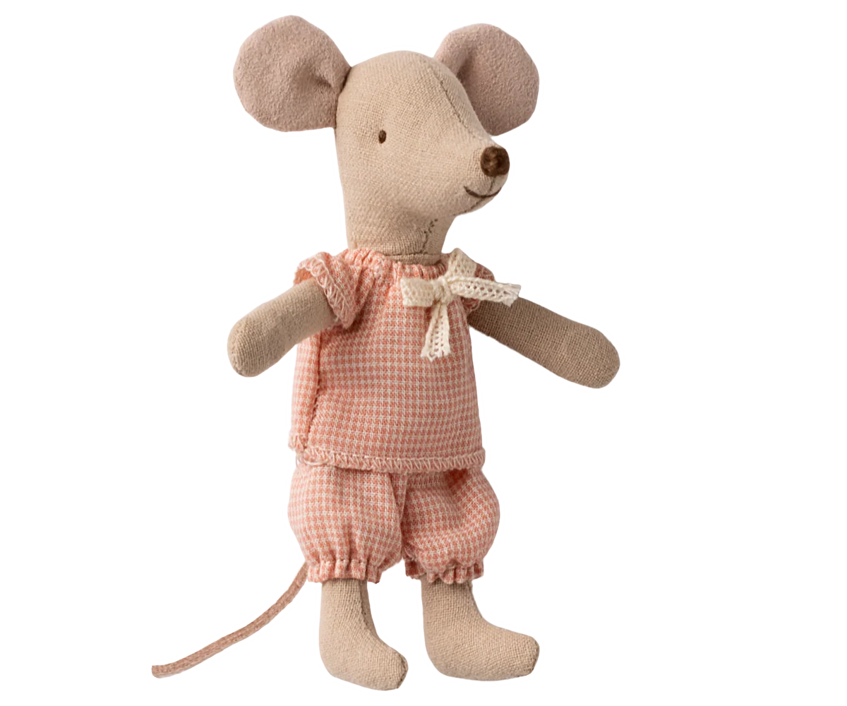 Little Sister Mouse in Matchbox - Pink Gingham