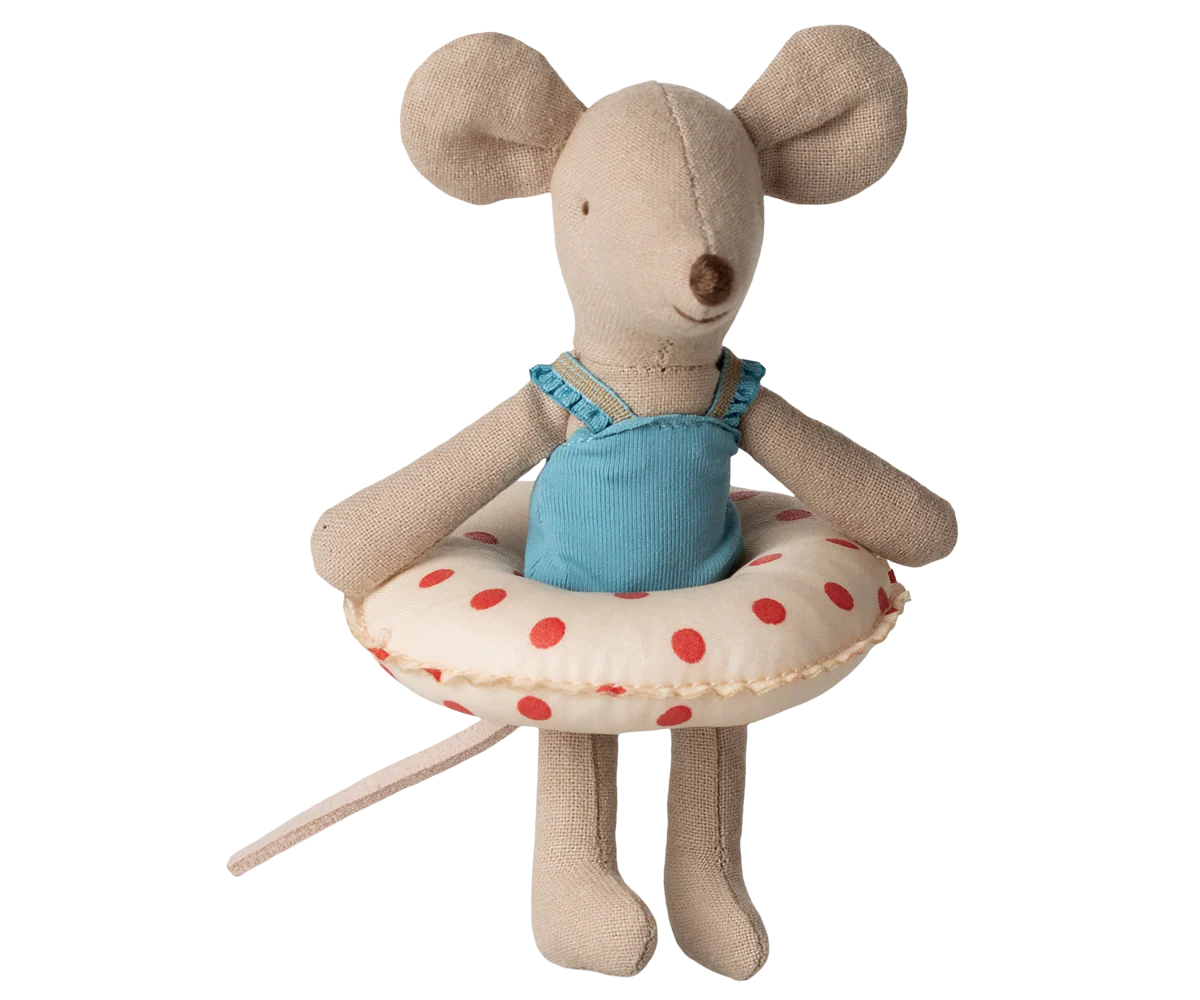 Beach mouse with float, Little sister - Red dots