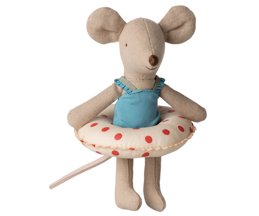 Beach mouse with float, Little sister - Red dots