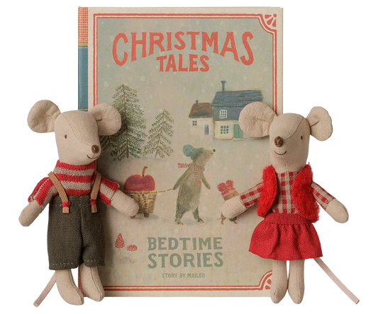Christmas twin mice, Little sister and brother in book