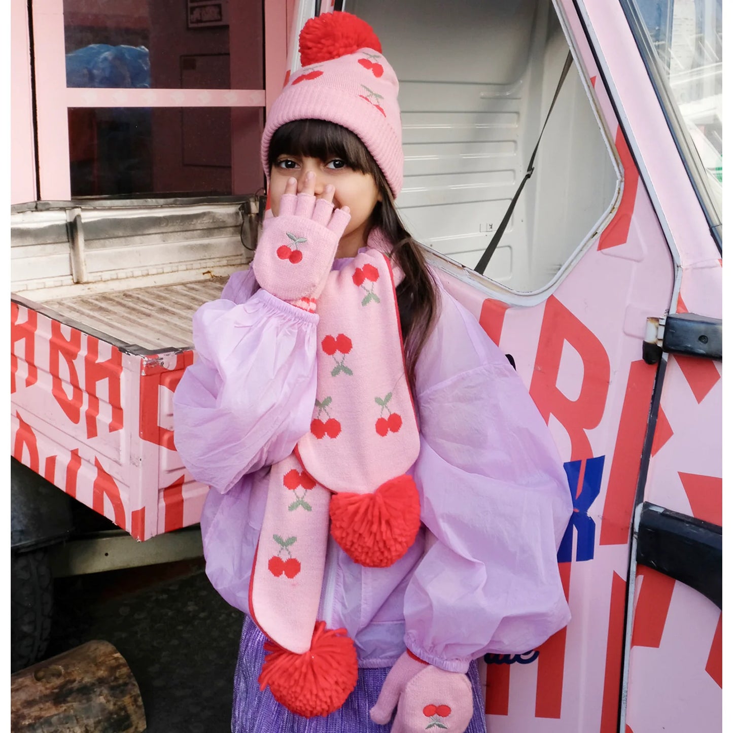 Cheerful Cherry Knitted Gloves (7-10 Years)