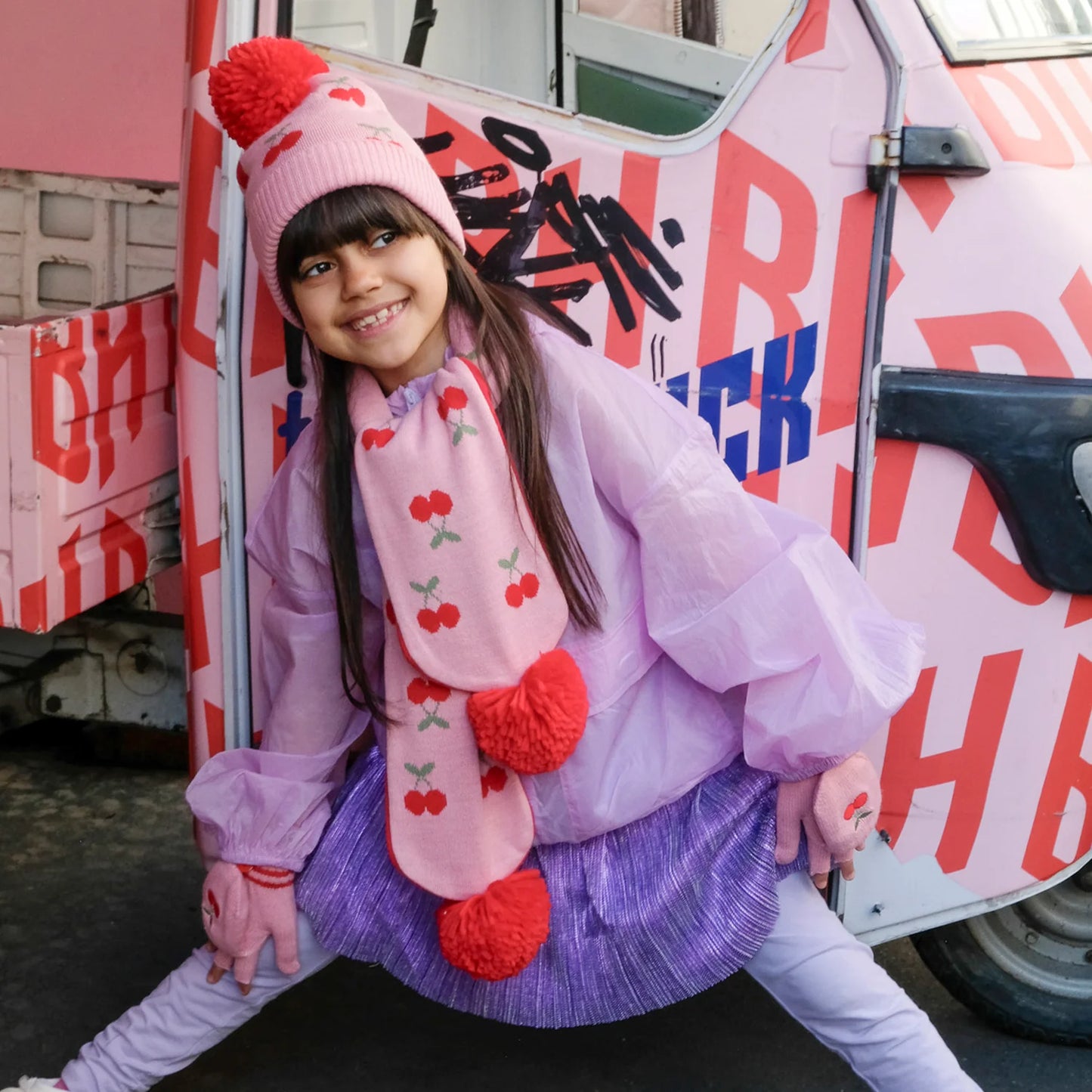 Cheerful Cherry Knitted Gloves (7-10 Years)