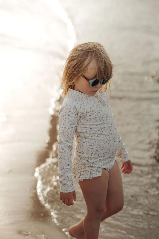 Long Sleeve Rashguard Ruffle Swimsuit