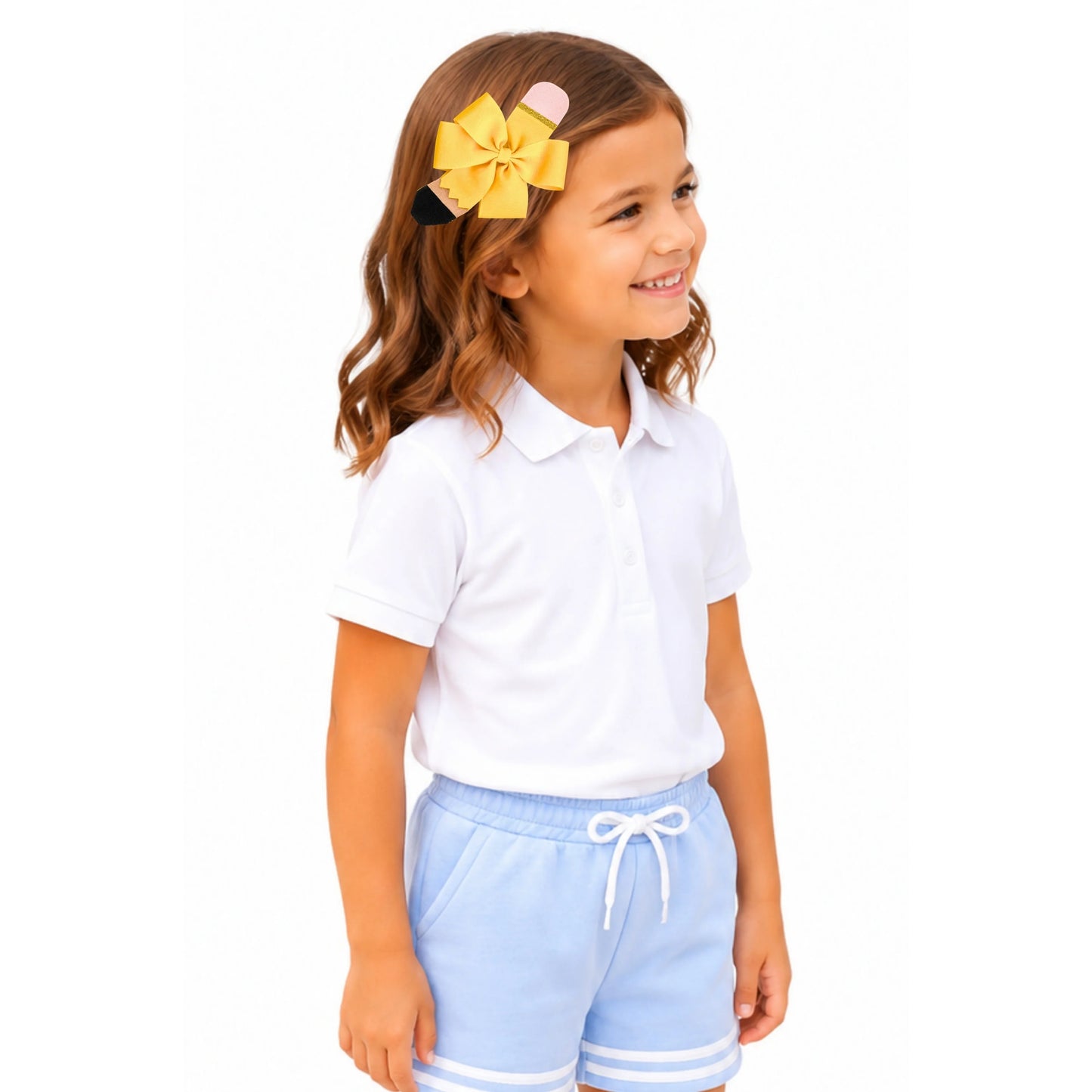 Pencil Back-To-School Hair Bow - Yellow