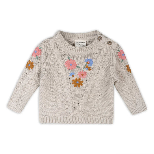 Floral Embroidered Chunky Baby Pullover Sweater + Legging Set