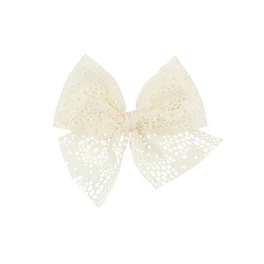 Lace Bow - Ivory Floral Clip - Alligator Clip