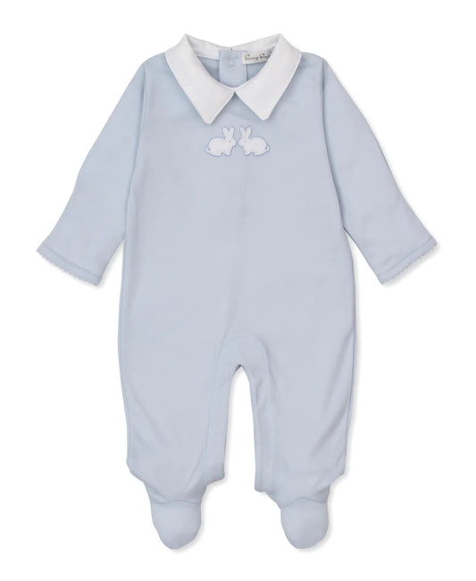 Pique Twin Bunnies Blue Footie With Collar