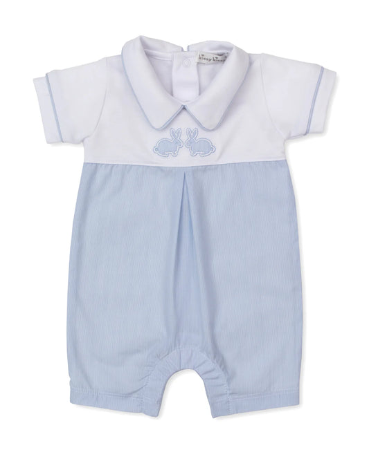 Pique Twin Bunnies Blue Woven Gingham Short Playsuit