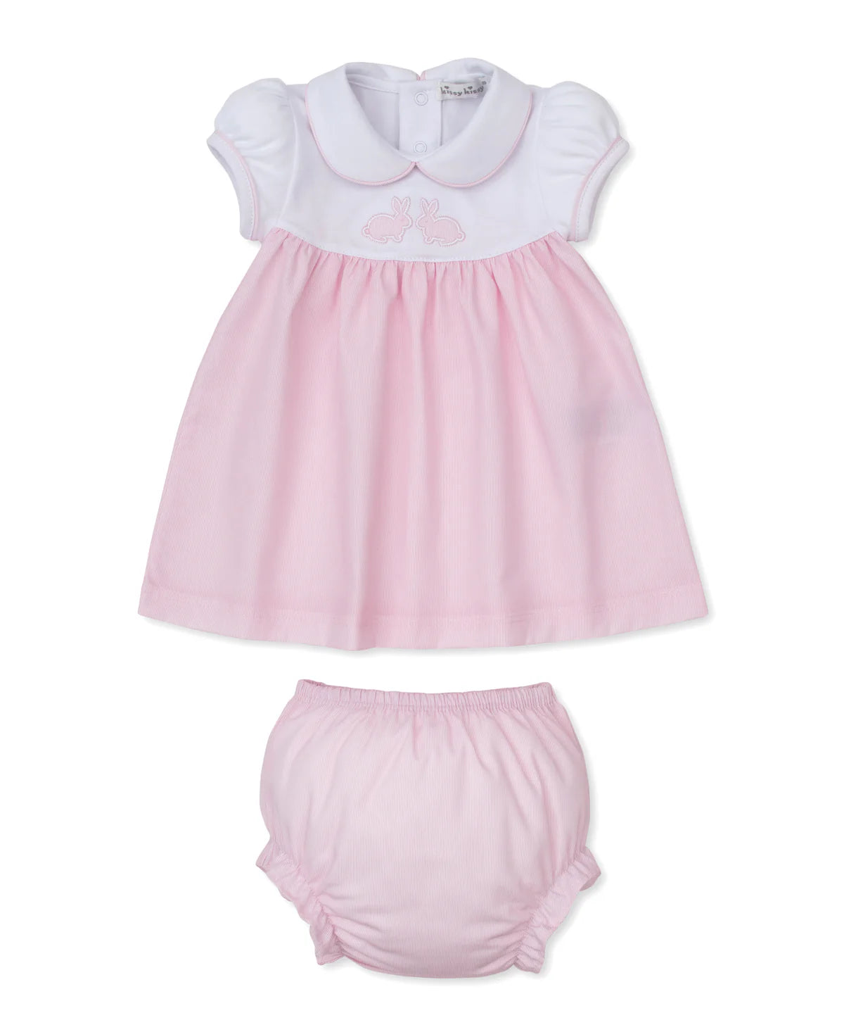 Pique Twin Bunnies Pink Woven Gingham Dress Set