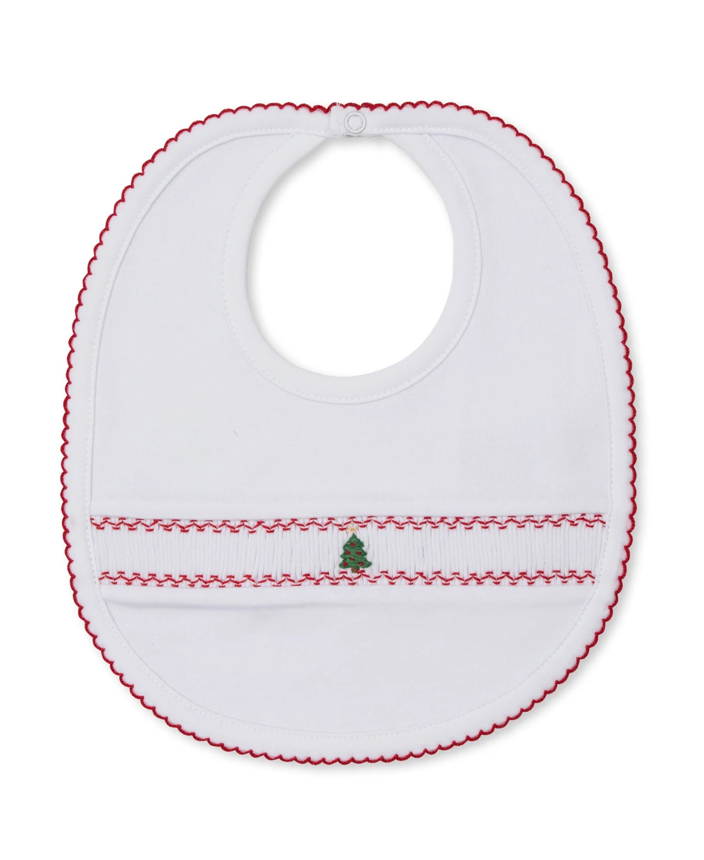 Bib With Hand Smocking - White + Red