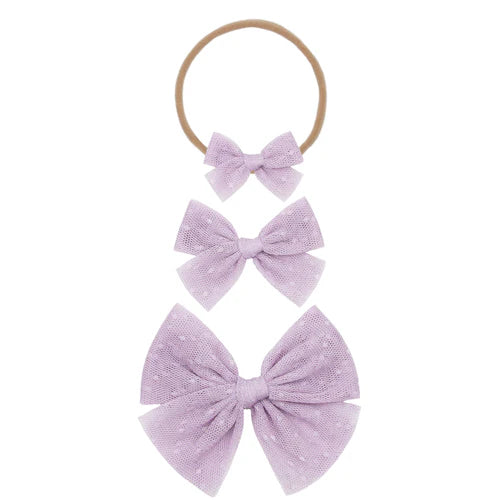 Tulle Bow - Lavender Dot Headband - Medium