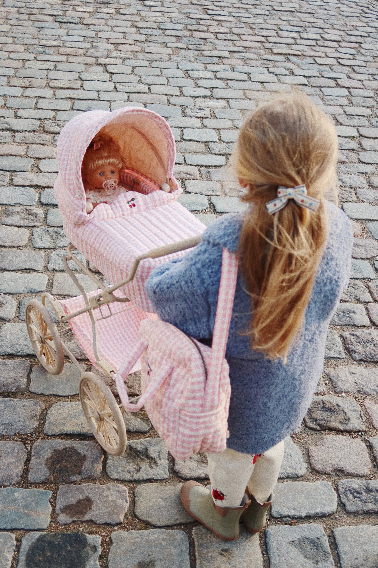 Doll Pram - Powder Pink Check