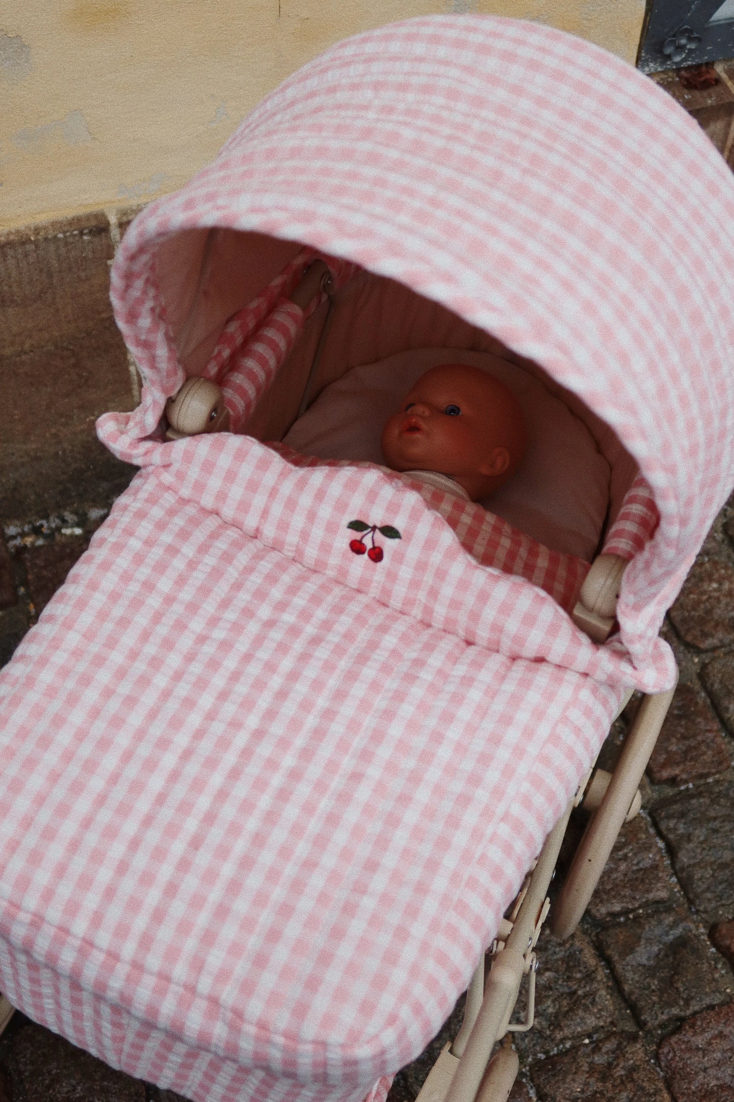 Doll Pram - Powder Pink Check