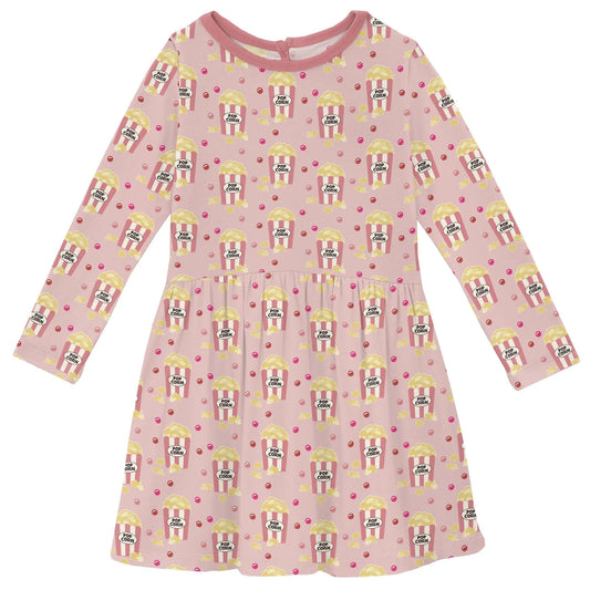 Print Long Sleeve Twirl Dress With Pockets