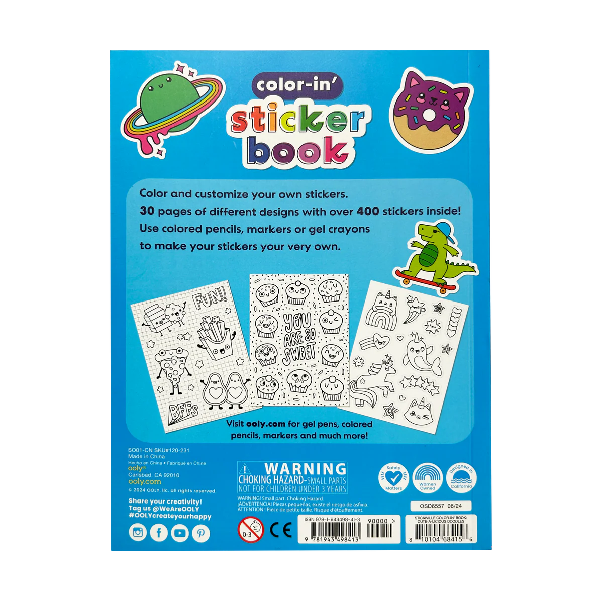 Stickiville: Color-in' Sticker Book - Cute-A-Licious Doodles (30 Pages)